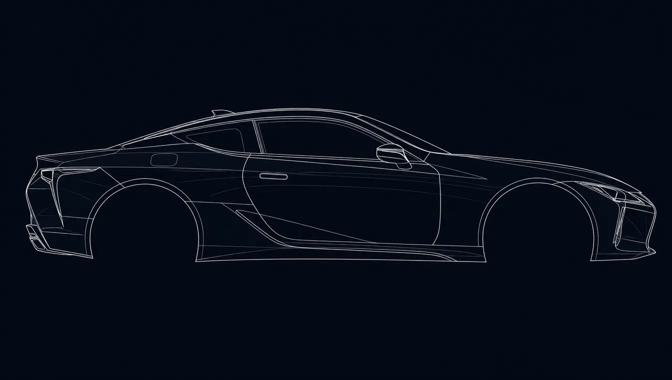Lexus LC side-profile technical drawing in blueprint style